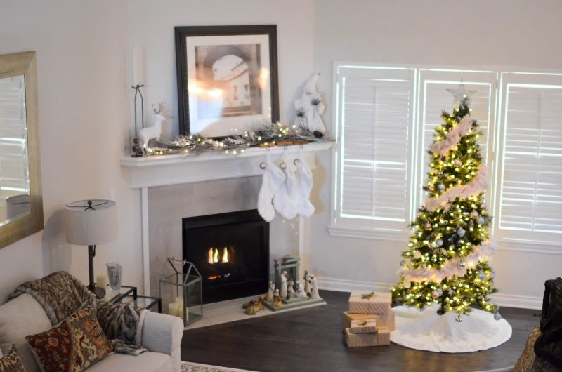 tree near fireplace